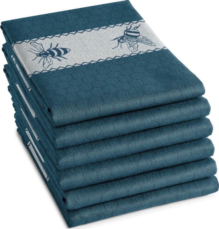DDDDD - Bees - 6x Theedoek - Set van 6 stuks - Katoen - Honingraatprint - 60x65 cm - Bijen - Petrol