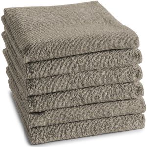 DDDDD - Logo - 6x Keukendoek - Set van 6 stuks- Katoen - Effen - 50x55 cm - Badstof - Taupe