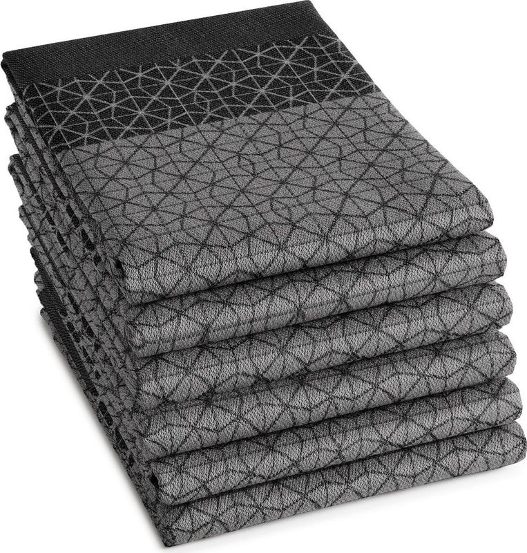 DDDDD - Chrystal - 6x Theedoek - Set van 6 stuks - Katoen - Print - 60x65 cm - Jacquard geweven - Zwart