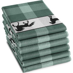 DDDDD - Shanti - 6x Theedoek - Set van 6 stuks - Katoen - Geruit - 60x65 cm - Badstof - Groen