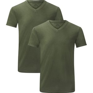 Comfortabel & Zijdezacht Bamboo Basics T-Shirts Velo V-hals (2-pack) - Army - XL
