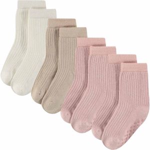 Sokjes - SIDNEY - 4-pack - Off White - Beige - 2x Roze Rib