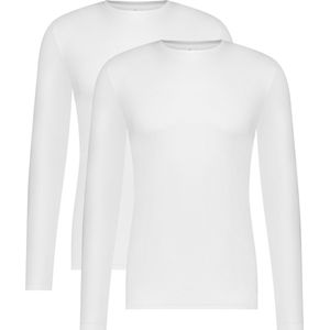 Bamboo Basics - Heren Ondershirts - Wit - 2-pak - Lange Mouwen - Ronde Hals