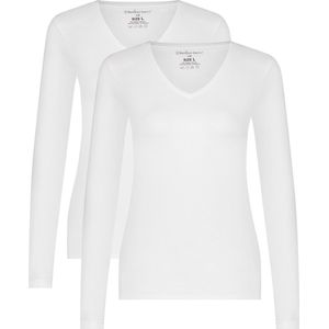 Bamboo Basics - Liv - Dames Shirt - Wit - 2-pak - Lange Mouw - V-hals