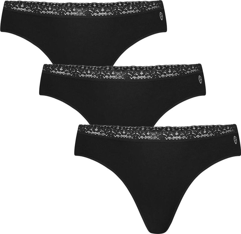 Amber - 3-pak Strings - Zwart - Comfortabele Kanten Bamboe Strings