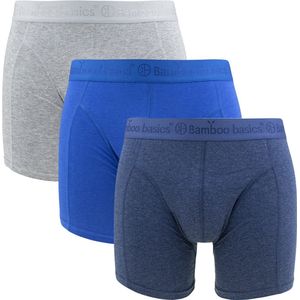 Bamboo Basics Heren Bamboe Boxershorts Rico (3-pack) - Jeans Melange, Grey Melange & Blauw Ton Sur Ton - Ondergoed Heren - Boxershort Heren Lange pijp - Maat S