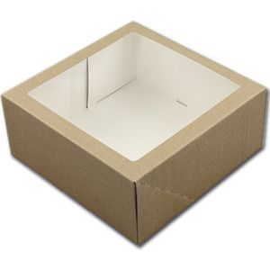 BrandNewCake® Taartdoos - Met Venster - 21x21x9 cm - Taartdoos Karton - Cakedoos - 3 Stuks - Bruin