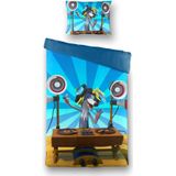 Fabeltjeskrant DJ Wally Windhond - Dekbedovertrek - Eenpersoons - 140x200/220 cm + 1 kussensloop 60x70 cm - Blauw