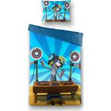 Fabeltjeskrant DJ Wally Windhond - Dekbedovertrek - Eenpersoons - 140x200/220 cm + 1 kussensloop 60x70 cm - Blauw