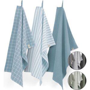 Keukenset Walra Dry Cubes Uni, Stripes & Blocks Jeans Blauw (Set van 3)