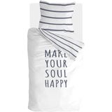 Walra Dekbedovertrek Happy Wake Up - 140x220 - 100% Katoen (BCI) - Wit / Blauw