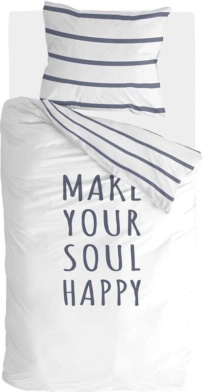 Walra Dekbedovertrek Happy Wake Up - 140x220 - 100% Katoen (BCI) - Wit / Blauw