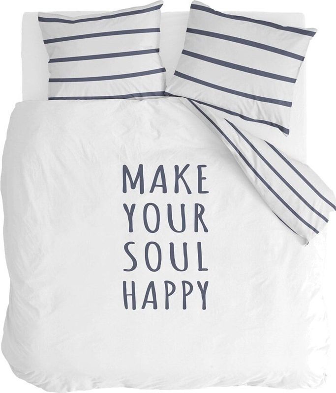 Walra Dekbedovertrek Happy Wake Up - 200x220 - 100% Katoen (BCI) - Wit / Blauw
