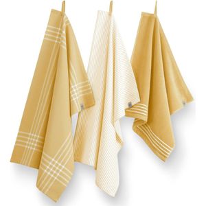 Walra Keukenset Superior Kitchen Set Geel / Wit - 2x 50x70 + 1x 50x50 cm - 100% Katoen