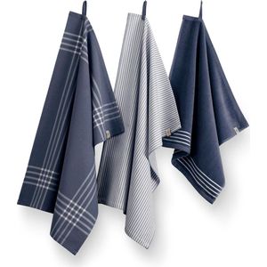 Walra Keukenset Superior Kitchen Set Blauw / Wit - 2x 50x70 + 1x 50x50 cm - 100% Katoen