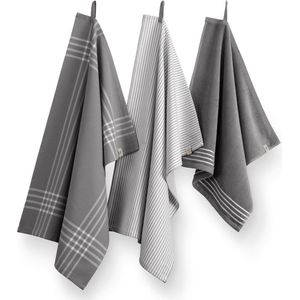 Walra Keukenset Superior Kitchen Set Antraciet / Wit - 2x 50x70 + 1x 50x50 cm - 100% Katoen