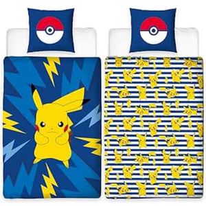 Pokemon Dekbed Overtrek Pikachu - 140 x 200 cm Dubbelzijdig Dekbedovertrek - 1 persoons - 1 Kussensloop