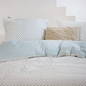 Walra - Warm Whispers - Dekbedovertrek - Off White / Blauw - 240x220 cm - 100% Flanel Katoen