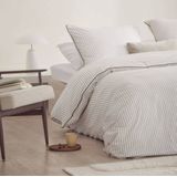 Walra - Gentle Stripes - Dekbedovertrek - Off White / Bruin - 140x220 cm - 1-Persoons - 100% Flanel Katoen