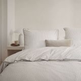 Walra - Gentle Stripes - Dekbedovertrek - Off White / Bruin - 140x220 cm - 1-Persoons - 100% Flanel Katoen
