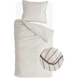 Walra - Gentle Stripes - Dekbedovertrek - Off White / Bruin - 140x220 cm - 1-Persoons - 100% Flanel Katoen