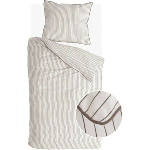 Walra - Gentle Stripes - Dekbedovertrek - Off White / Bruin - 140x220 cm - 1-Persoons - 100% Flanel Katoen