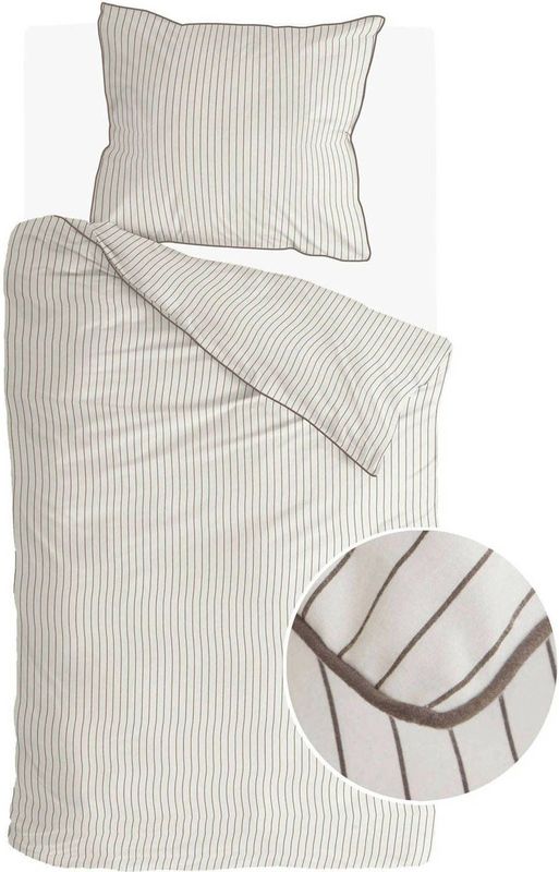 Walra - Gentle Stripes - Dekbedovertrek - Off White / Bruin - 140x220 cm - 1-Persoons - 100% Flanel Katoen