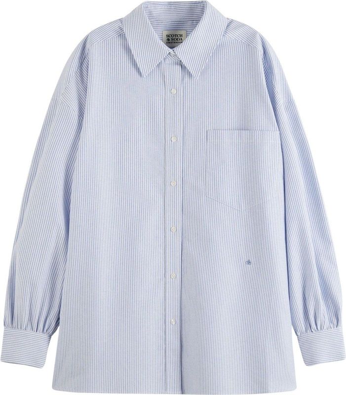 Scotch & Soda - Blouse - Blauw - Wit - Oversized Fit
