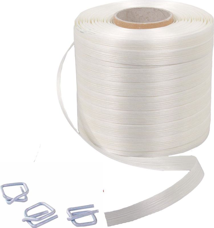 Kortpack - Polyesterband - 16mm breed - 200mtr lang - Treksterkte 450KG - In Dispenserdoos met 80 Gespen