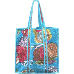 Kantha Flower schoudertas - multi/blauw - strandtas, shopper