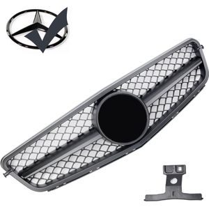 Sport Grille geschikt voor Mercedes W204 C-Klasse AMG design mat zwart + ster mat zwart