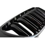 Sportieve Grille geschikt voor BMW 4-Serie F32, F33, F36 en F80 (M3) dubbele spijl glans zwart
