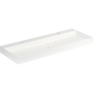 Thebalux Space Wastafel mineraalmarmer 120,5x45x9 cm 2 kraangaten Wit Glans