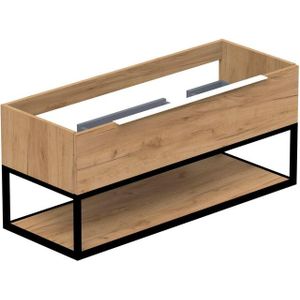 Thebalux Type Onderbouwkast - 120x45x50cm - 2 uitsparingen - opbouwgreep - wit mat softclose lade - MDF/spaanderplaat/metaal navarro eiken 1TY120437NA-NW