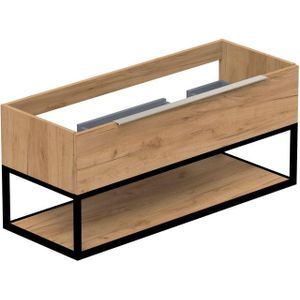 Thebalux Type Onderbouwkast - 120x45x50cm - 2 uitsparingen - opbouwgreep RVS - softclose lade - MDF/spaanderplaat/metaal mat antraciet 1TY120437MA-NR