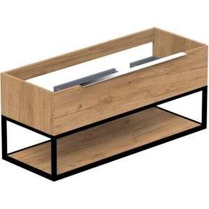 Thebalux Type Onderbouwkast - 120x45x50cm - 2 uitsparingen - opbouwgreep chroom - softclose lade - MDF/spaanderplaat/metaal zambia black 1TY120437ZB-NC