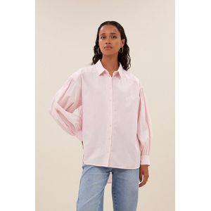 By-Bar Amsterdam Blouse - Pink Pinstripe met Romantische Details
