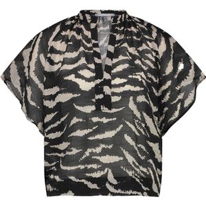 By-Bar Zebra Blouse Korte Mouwen - Zwart Katoen