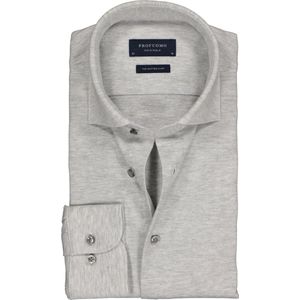 Profuomo slim fit jersey overhemd, knitted shirt pique, grijs melange