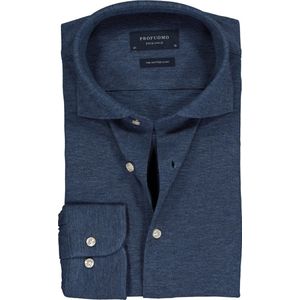 Profuomo slim fit jersey overhemd, knitted shirt pique, jeansblauw melange