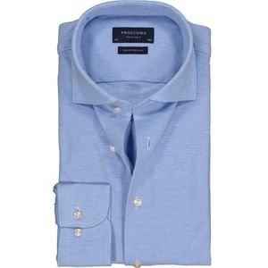 Profuomo slim fit jersey overhemd, knitted shirt pique, lichtblauw melange