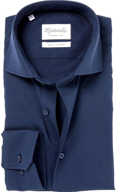 Michaelis - Slim Fit Overhemd - Navy Blauw - 100% Katoen - Strijkvrij
