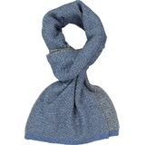 Profuomo heren sjaal - gebreid wolmengsel met zijde - jeansblauw met grijs structuur dessin - Maat: One size