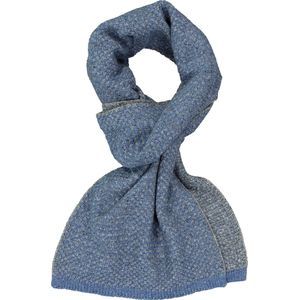 Profuomo heren sjaal, gebreid wolmengsel met zijde, jeansblauw met grijs structuur dessin -  Maat: One size