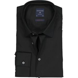 Profuomo super slim fit overhemd stretch poplin zwart Strijkvriendelijk Boord