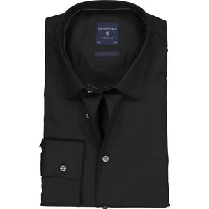 Profuomo super slim fit overhemd stretch poplin zwart Strijkvriendelijk Boord