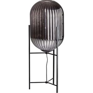 GM Tafellamp Glamm Smoked Ribbelglas Zwart Ø30x81cm - Glas
