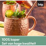 Gadgy Moscow Mule Bekers Set - 100% Koper - Cocktailset : 2 Cocktailglazen, 2 Rietjes & 1 Barmaatje