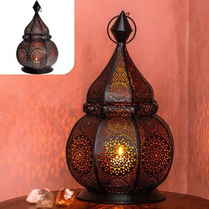 Gadgy Oosterse Lantaarn - Marokkaanse Lantaarn Windlicht - Decoratie voor binnen - Tafellamp - Waxinelichthouders Woonkamer - Theelichthouder - Metaal 36CM - Ook geschikt voor Elektrische Verlichting - Moederdag Cadeautje