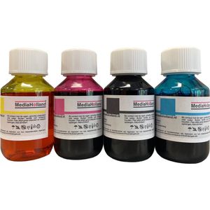 MediaHolland - Huismerk Dye Refill Inkt Waterbasis voor HP Cartridges - Set van 4 Stuks - 4 Kleuren - HP Inktpatronen, Refill inkt